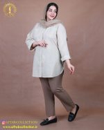 مانتو دیپلمات ژاکارد بغل پاگون سایزبزرگ کرم