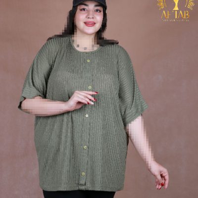 تیشرت سوزنی دکمه نما سایزبزرگ
