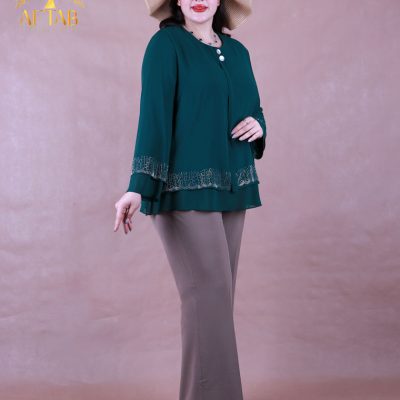 شومیز حریر دو دکمه نگینی سایزبزرگ