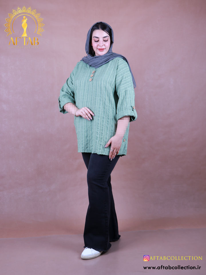 مانتو کوک دوزی بغل دکمه سایزبزرگ
