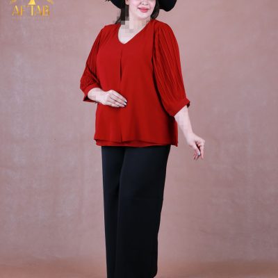 شومیز آستین پلیسه حریر ساده سایزبزرگ