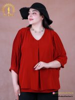 شومیز آستین پلیسه حریر ساده سایزبزرگ