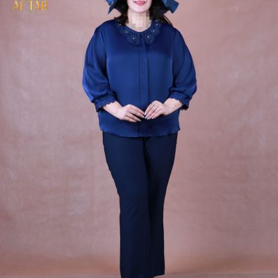 شومیز ساتن یقه گیپور سایزبزرگ