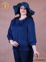 شومیز ساتن یقه گیپور سایزبزرگ