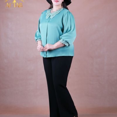 شومیز ساتن یقه گیپور سایزبزرگ