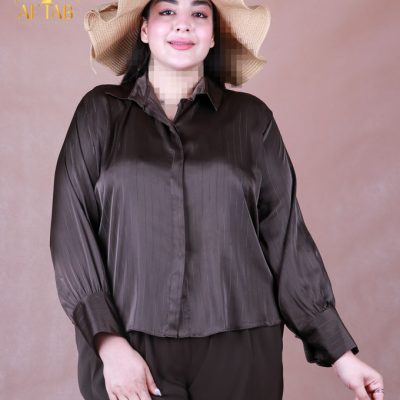 شومیز ساتن راه راه دکمه مخفی سایزبزرگ