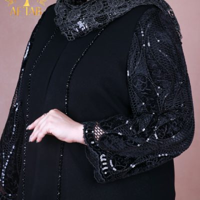 مانتو کرپ آستین دانتل پولک سایزبزرگ