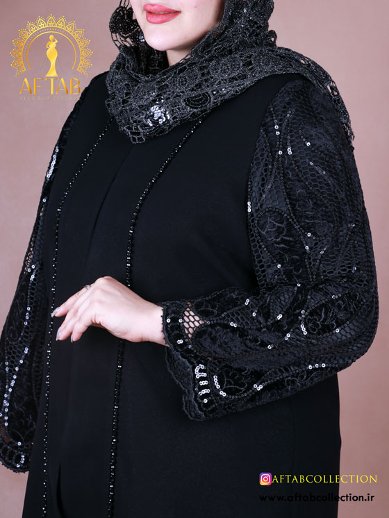 مانتو کرپ آستین دانتل پولک سایزبزرگ