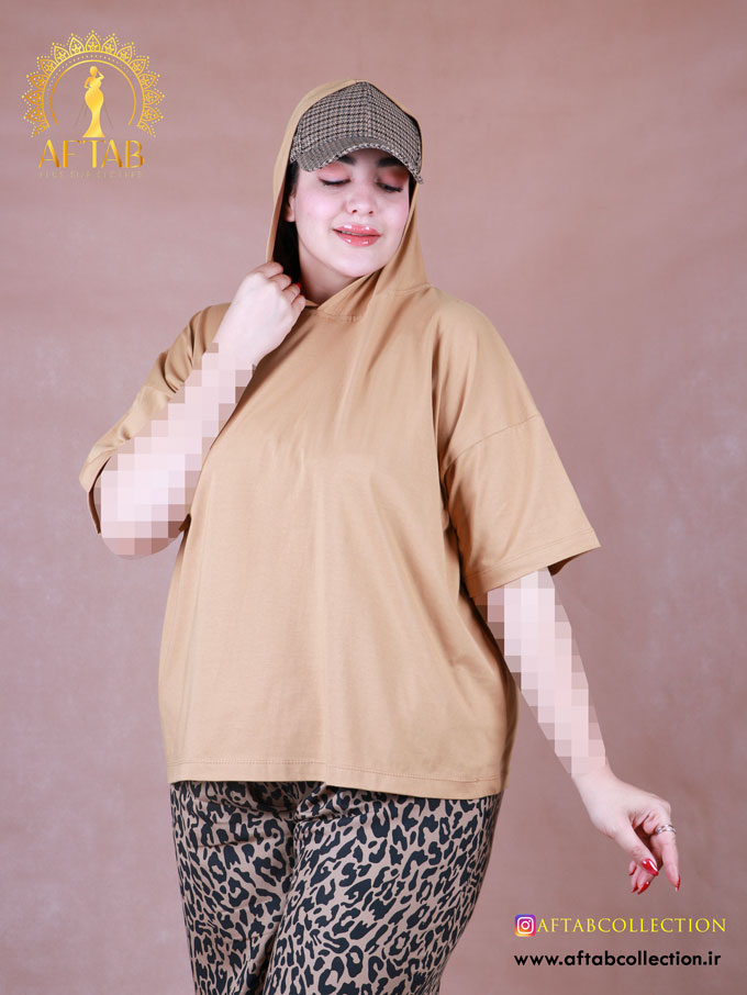 تیشرت باکسی کلاهدار سایزبزرگ