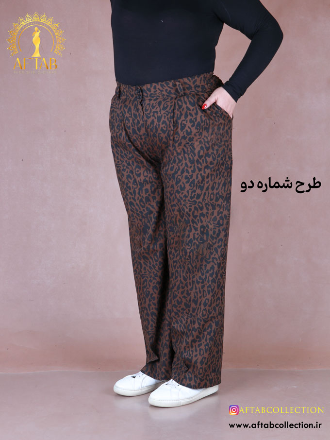 شلوار کتان سیلک پلنگی سایزبزرگ